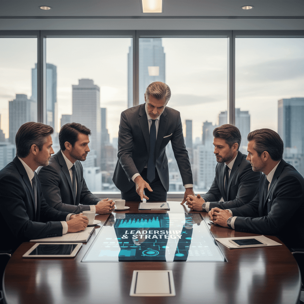 Men in professional discussion during business leadership training
