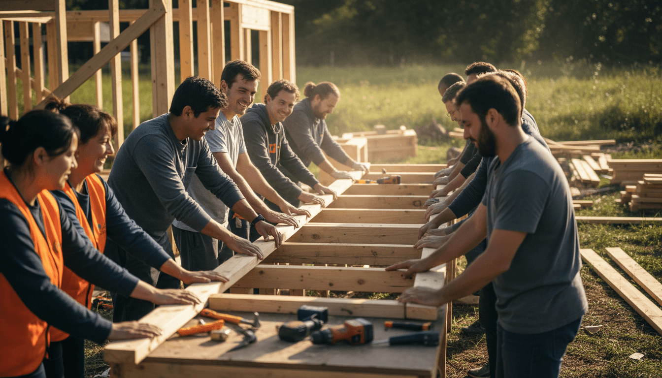 Volunteers working together on community project